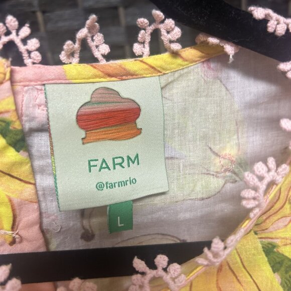 Farm Rio Pink Yellow Banana Print Blouse Size Large - Picture 4 of 11